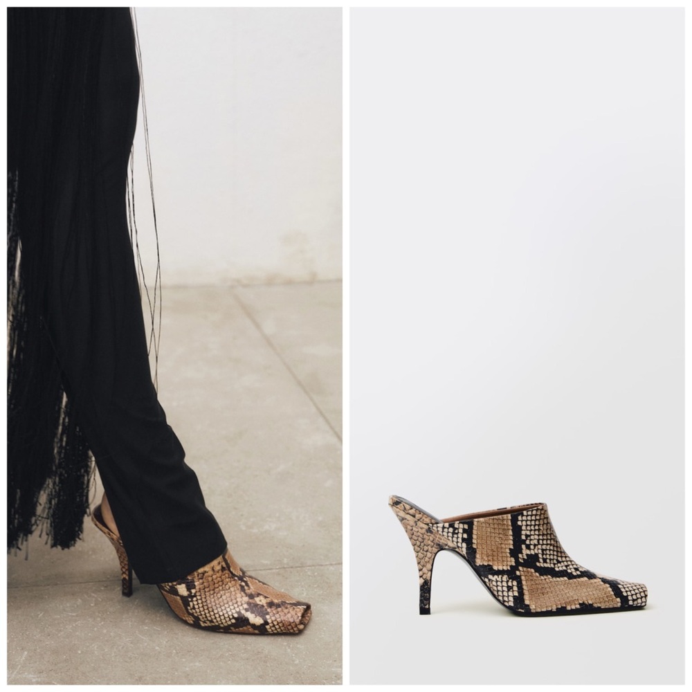 Mango Snake-Print Mule Heels in Beige and Black - Picture 2 of 11